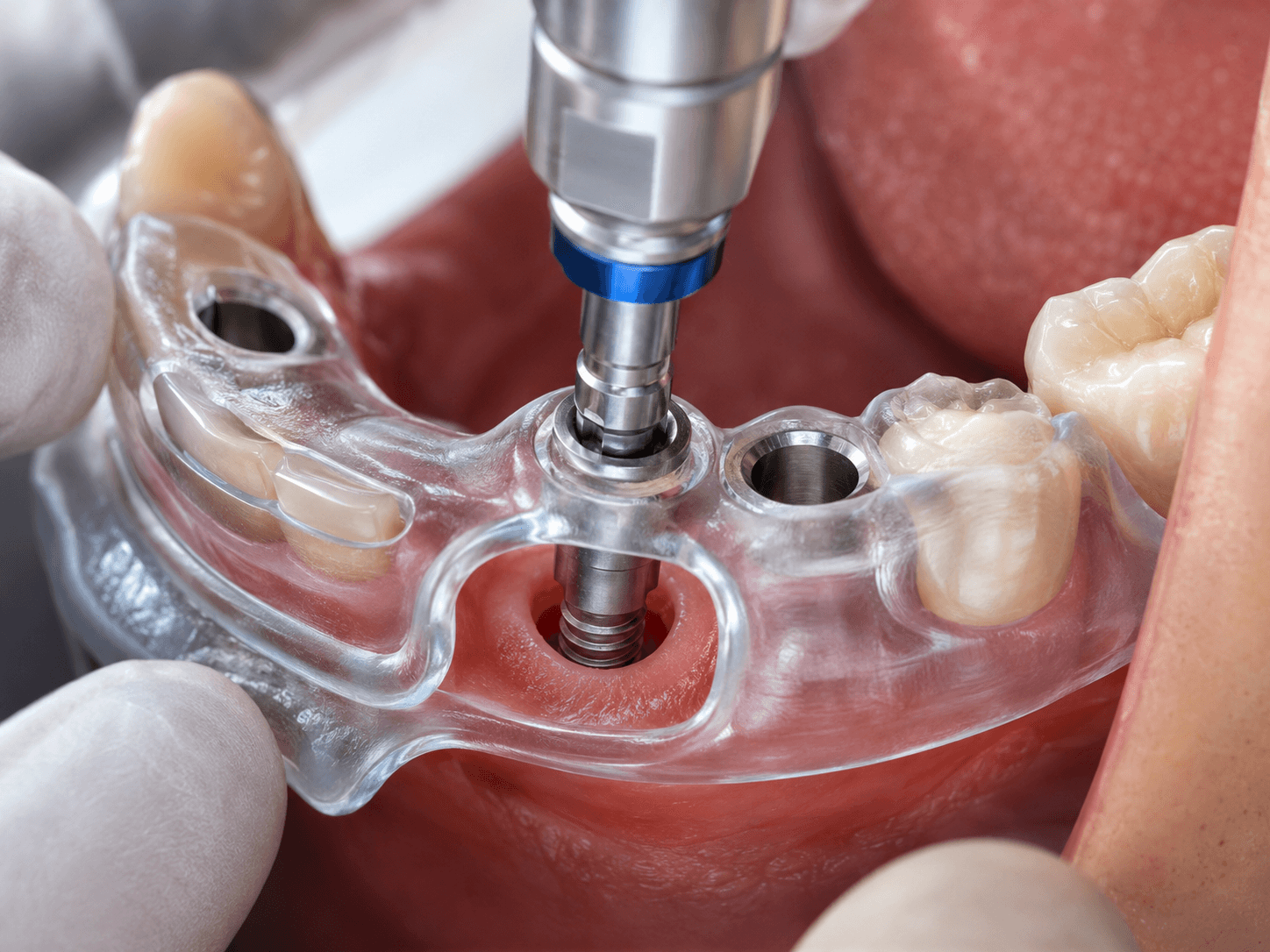 Férula quirúrgica transparente para cirugía guiada de implantes dentales en Barcelona