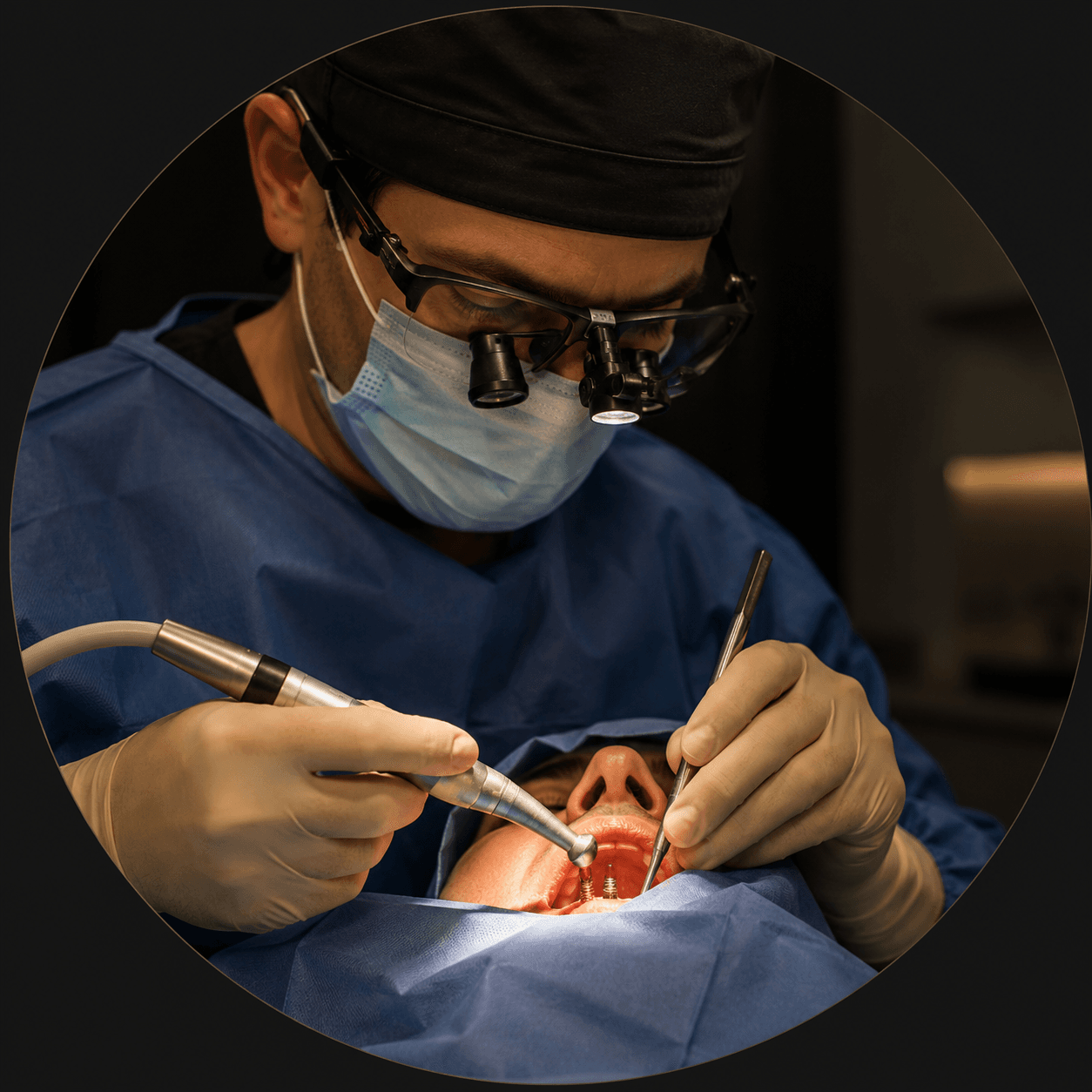 Cirujano colocando implantes dentales inmediatos con sedación en Clínica Dental Nin Barcelona