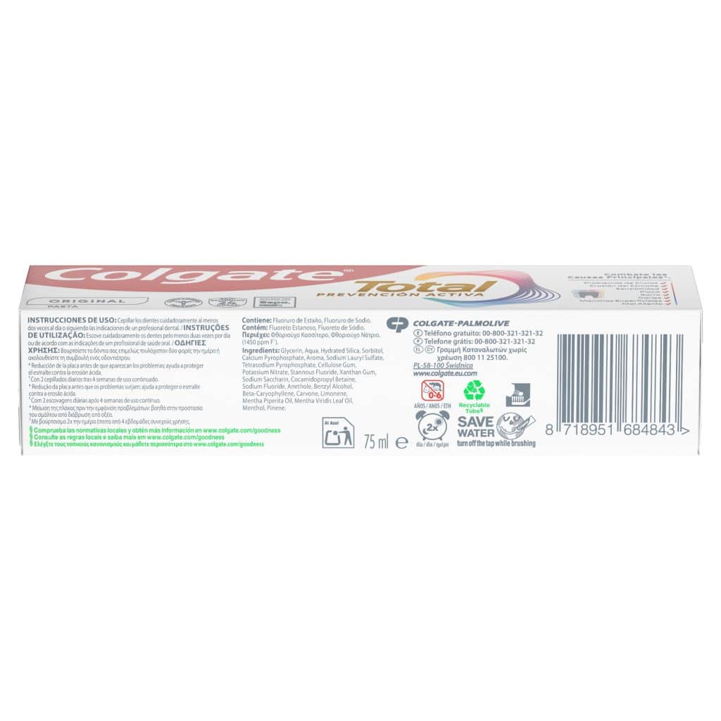 Colgate Total Original, reverso del envase