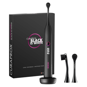 Curaprox Hydrosonic Black is white con caja y cepillo eléctrico