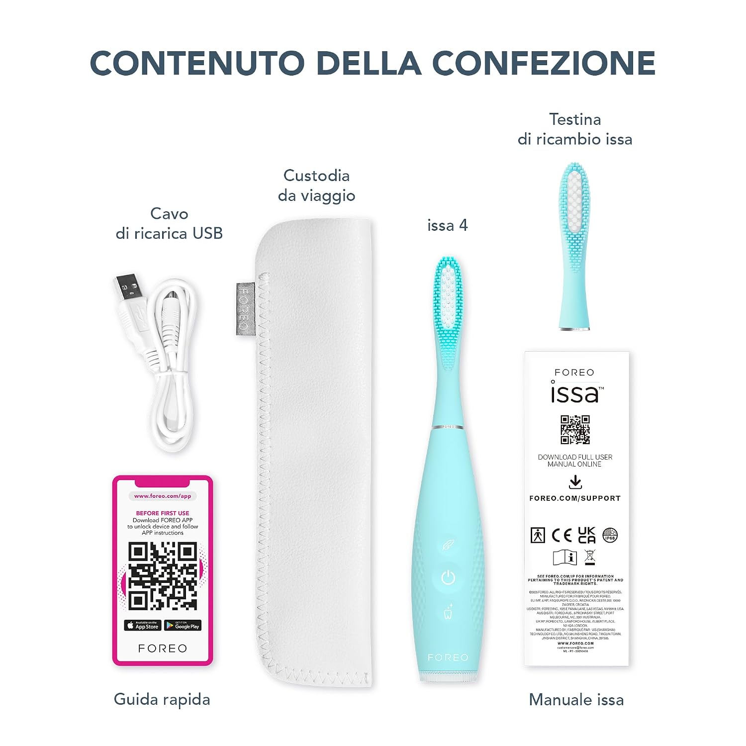 FOREO ISSA 4 con cabezal, cable USB y estuche de viaje