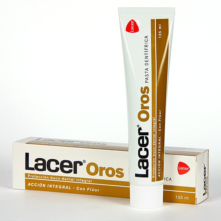 Lacer Oros, fotografía frontal de la pasta dentífrica
