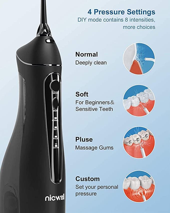 Vista adicional del irrigador dental Nicwell negro