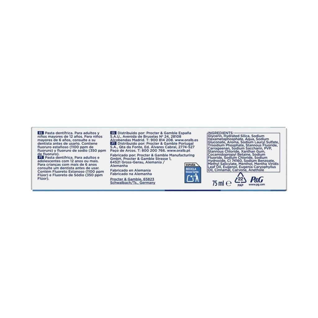 Oral-B Pro-Expert Protección Profesional 75 ml · Etiquetado del estuche · Fuente: Clarel