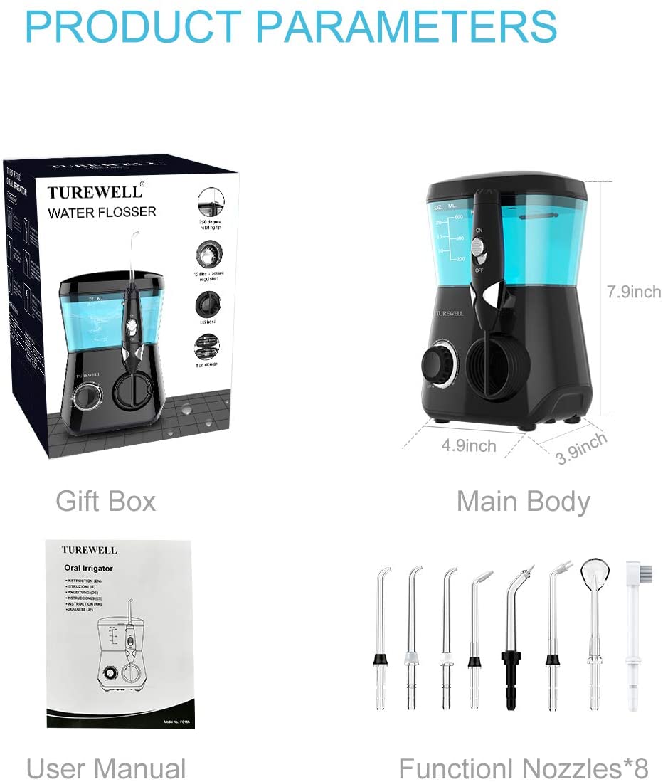 Turewell 600 ml negro con embalaje, manual y ocho boquillas