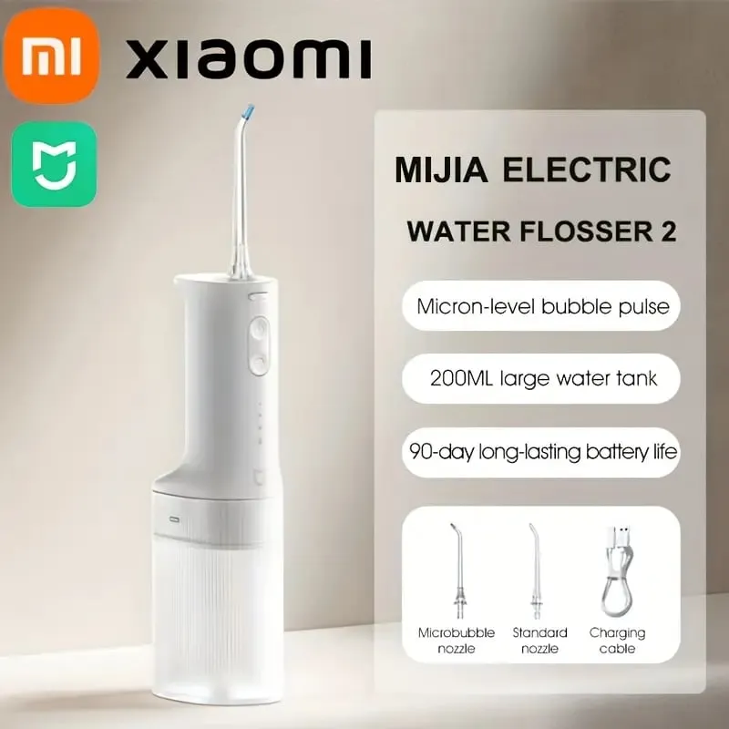 Xiaomi Water Flosser 2 y detalle de las boquillas y carga
